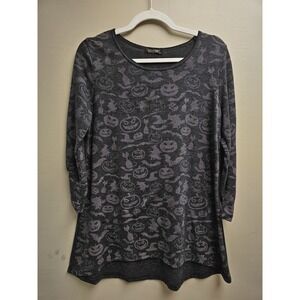 Vanilla Sugar Tunic Sweater Womens XL Gray‎ Halloween Pumpkin Cat Bat Print Top